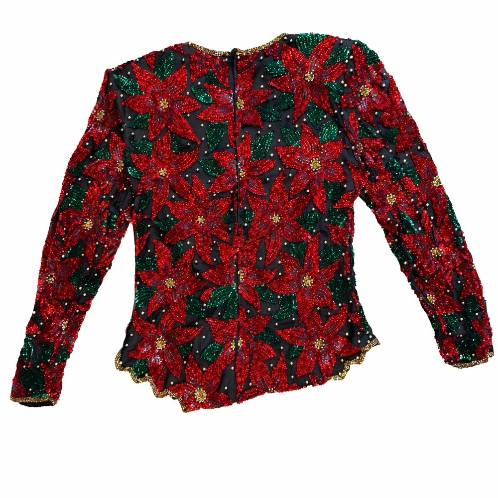 Laurence Kazar Red and Green Sequin Floral Blouse - Picture 2 of 4